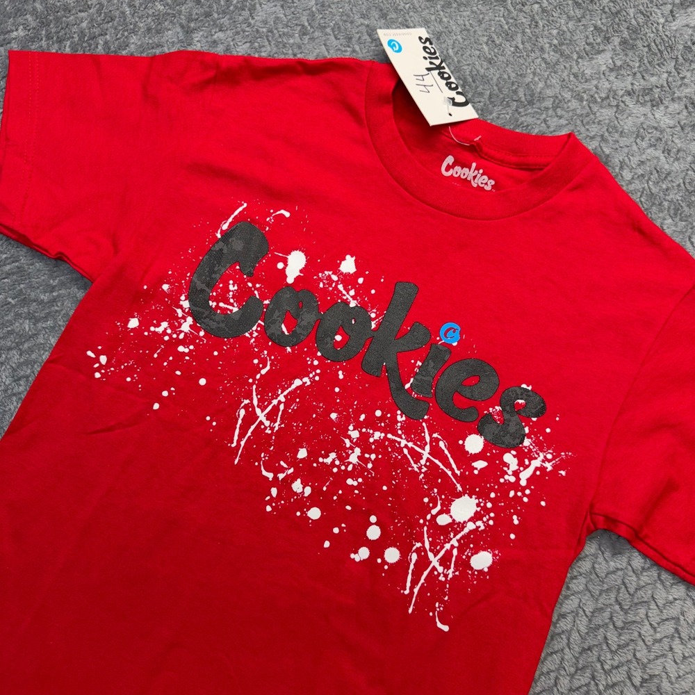 NWT Cookies T-Shirt Mens Small Red Splatter Logo Graphic Short Sleeve Cotton NEW